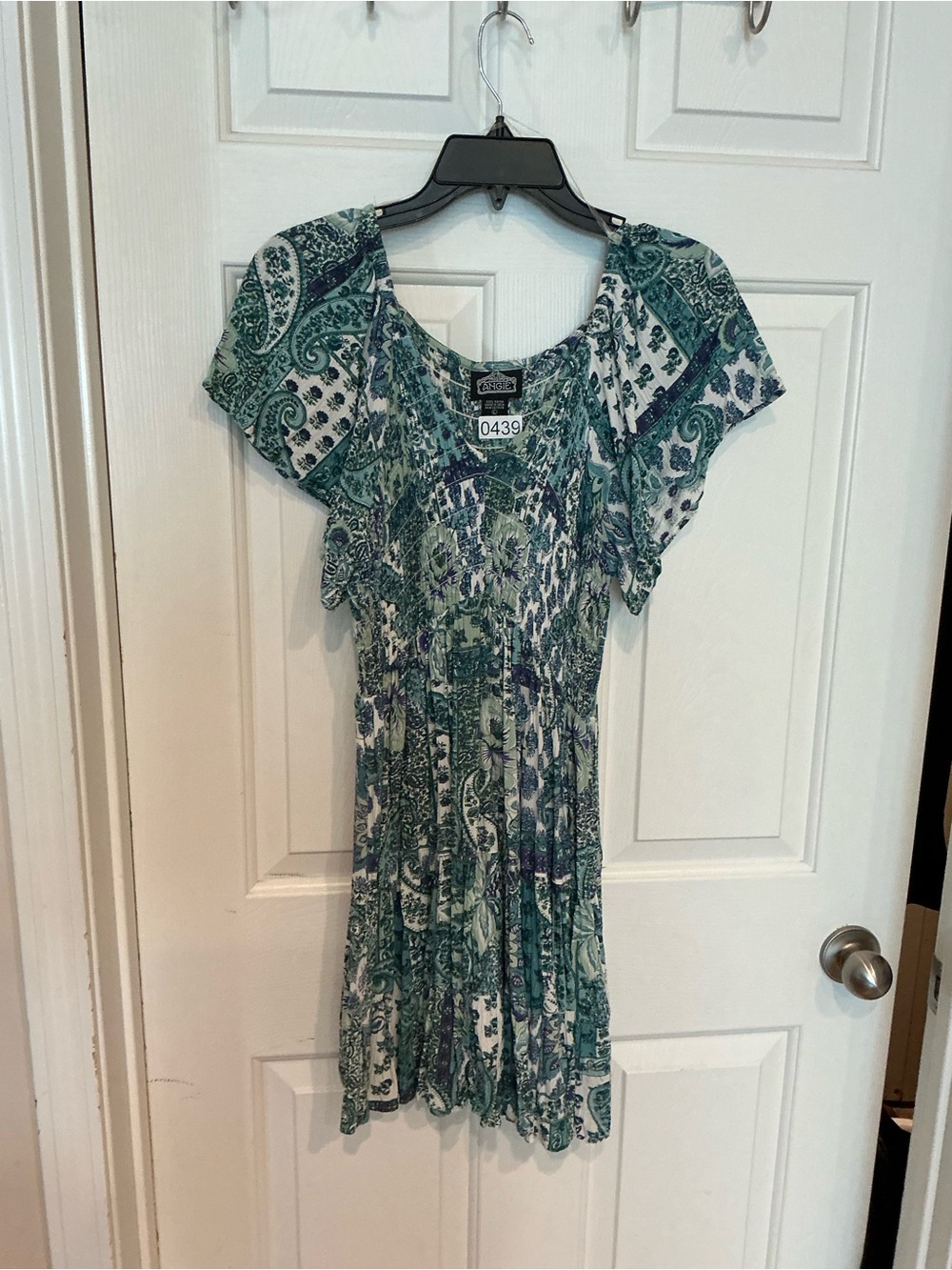 Angie Teal and White Paisley Mini Dress